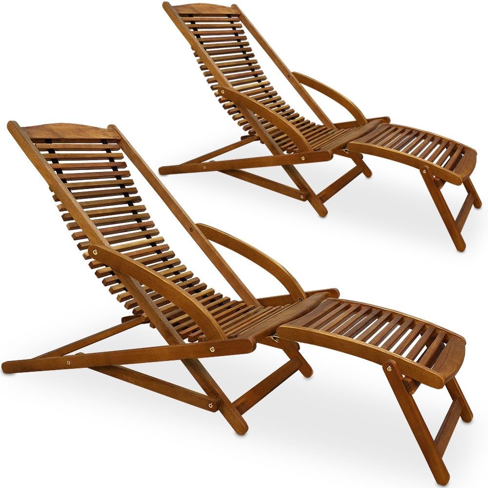 Casaria® Sonnenliege 2er Set Klappbar mit Fußstütze Kissen 2 Personen Wetterfest Holz Gartenliege 160x70 cm Akazie Garten Liegestuhl 160kg Belastbar Balkon