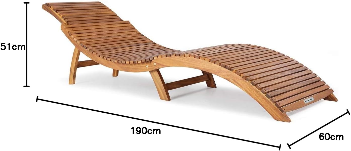 Casaria® Sonnenliege Klappbar Holz FSC®-Zertifiziert 320kg Belastbarkeit 190x60cm Tragegriff Kofferfunktion Garten Balkon Terrasse Gartenliege Klappliege Akazie — Ansicht 2
