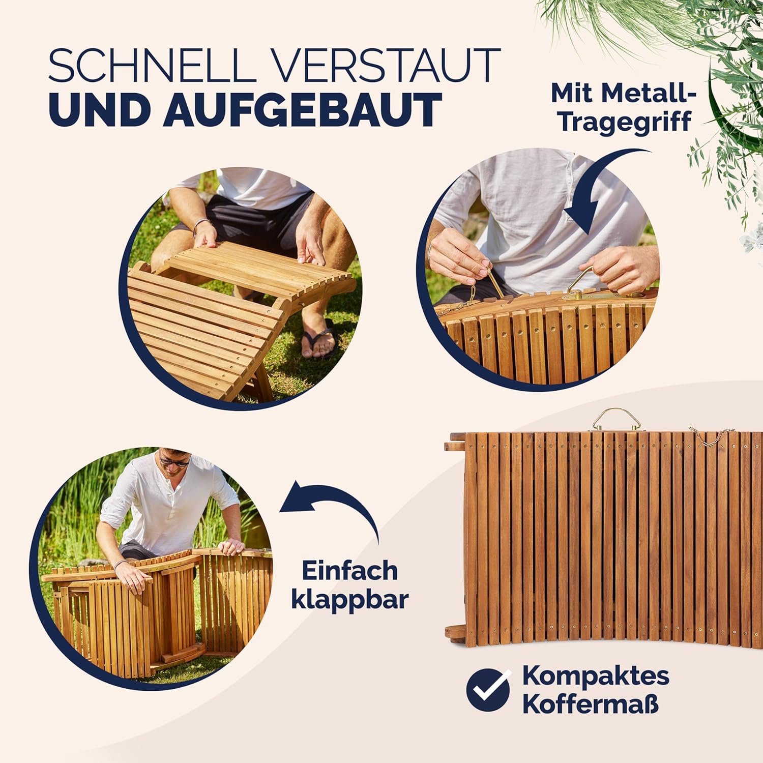 Casaria® Sonnenliege Klappbar Holz FSC®-Zertifiziert 320kg Belastbarkeit 190x60cm Tragegriff Kofferfunktion Garten Balkon Terrasse Gartenliege Klappliege Akazie — Ansicht 6