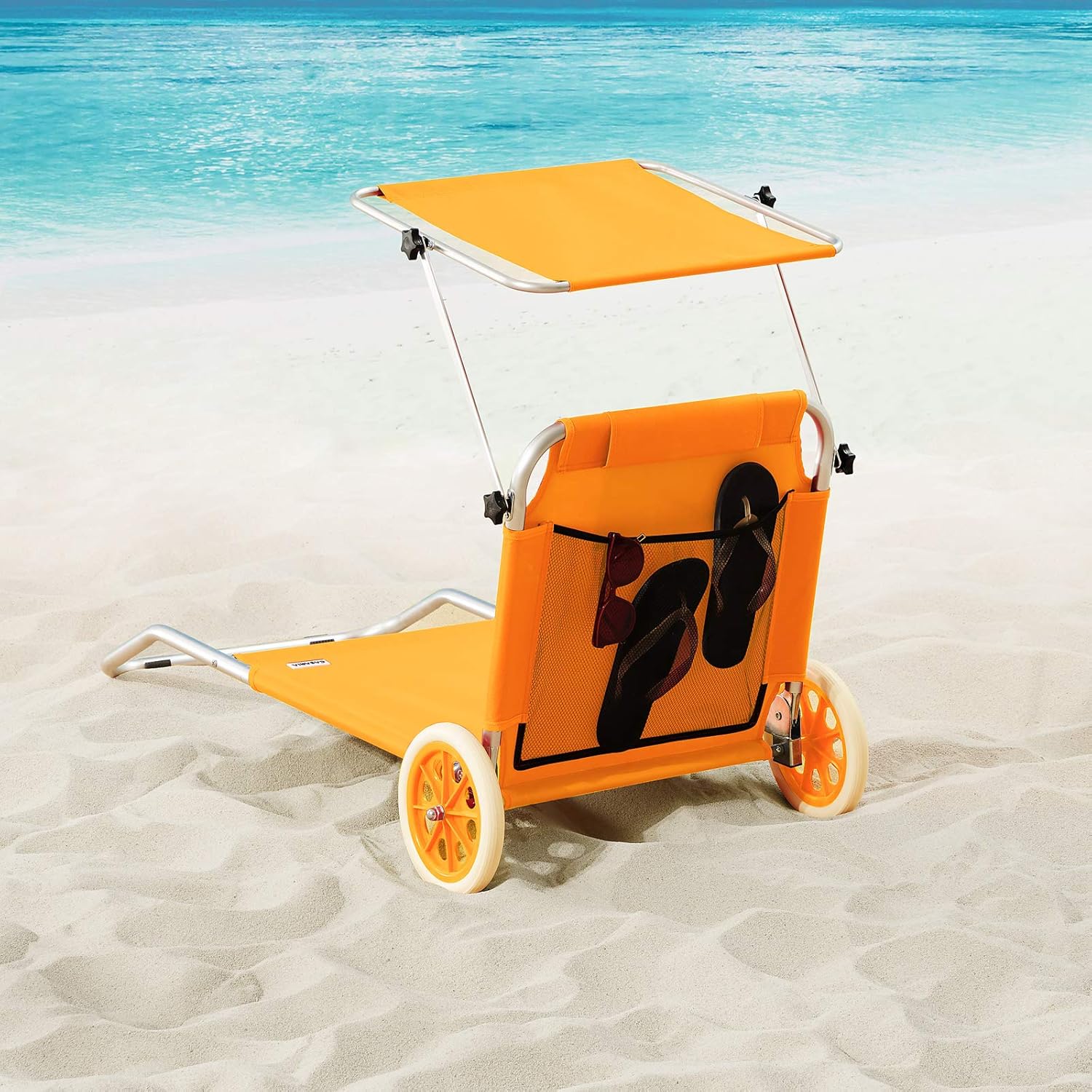 Casaria® Sonnenliege Klappbar mit Rädern & Sonnendach 5-Fach verstellbar Aluminium leichte Gartenliege Strandliege Balkon Terrasse Pool Camping Orange — Ansicht 2