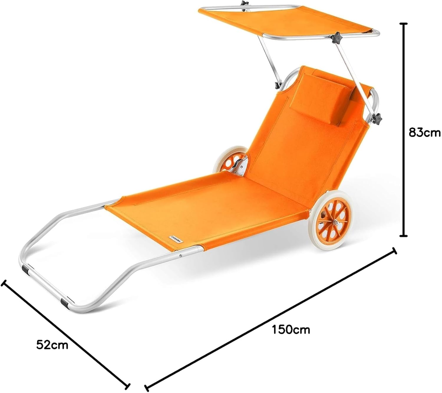 Casaria® Sonnenliege Klappbar mit Rädern & Sonnendach 5-Fach verstellbar Aluminium leichte Gartenliege Strandliege Balkon Terrasse Pool Camping Orange — Ansicht 3