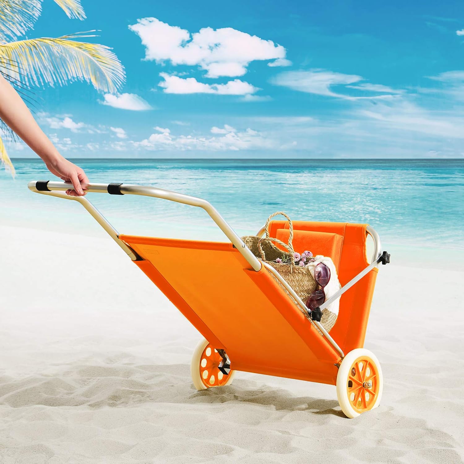 Casaria® Sonnenliege Klappbar mit Rädern & Sonnendach 5-Fach verstellbar Aluminium leichte Gartenliege Strandliege Balkon Terrasse Pool Camping Orange — Ansicht 4