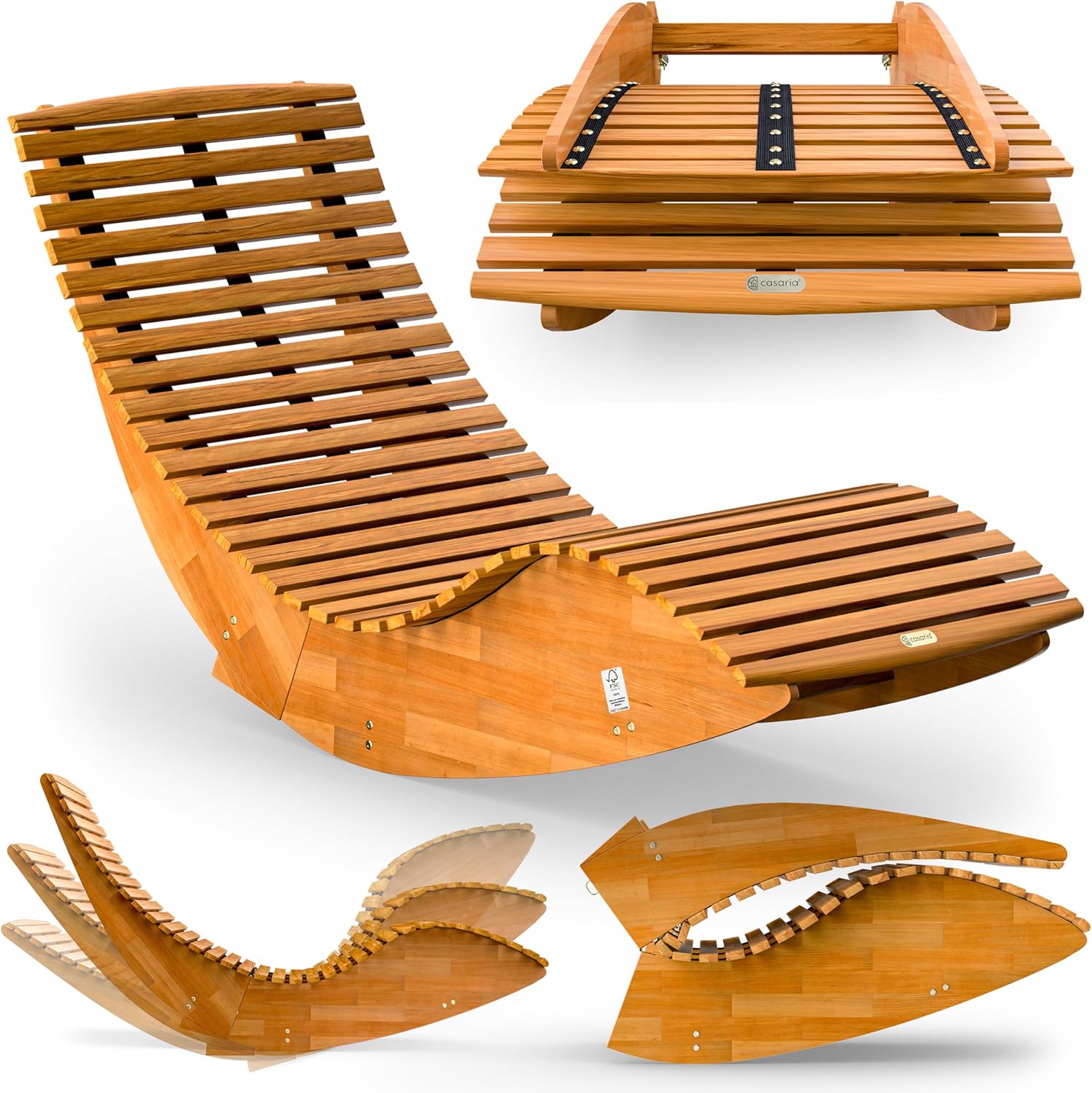 Casaria® Sonnenliege Klappbar Wetterfest Holz 160kg Belastbarkeit Pflegeleicht FSC®-Zertifiziert Akazie Garten Balkon Sauna Liege Holzliege Relaxliege 195x60cm