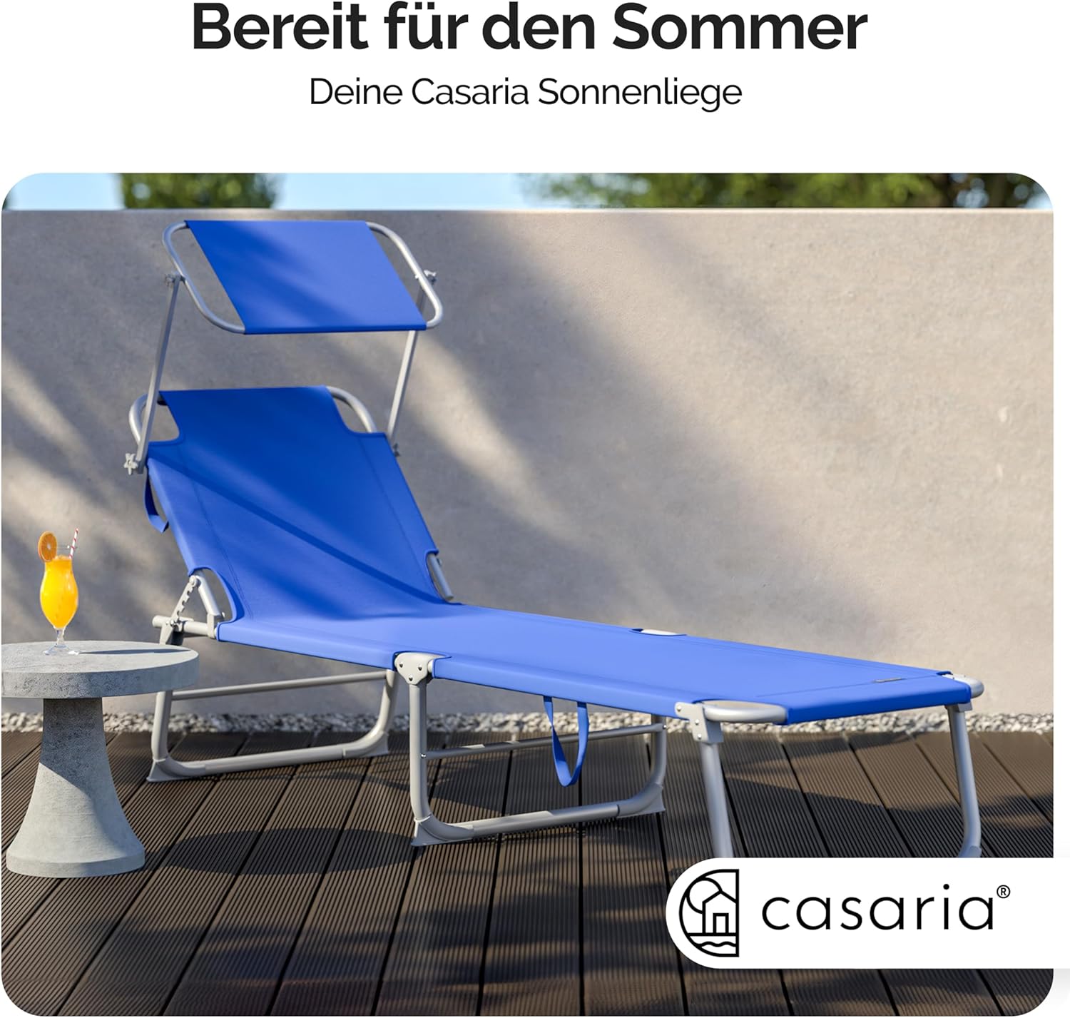 Casaria® Sonnenliege Wetterfest Gartenliege Klappbar mit Alu Sonnendach 130kg Belastbar 190x60cm Tragbar Leicht Garten Liegestuhl Klappliege Pool Blau — Ansicht 4