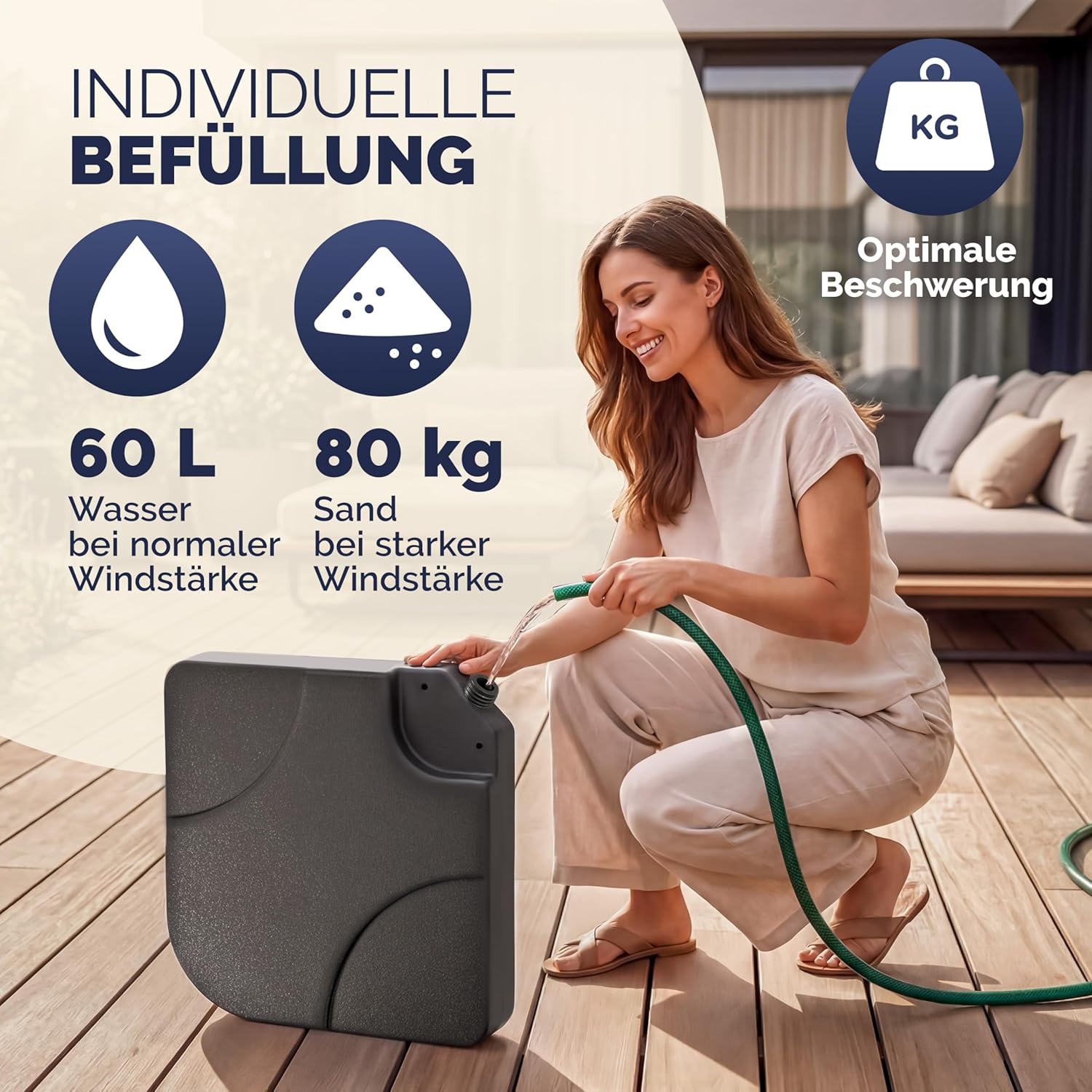 Casaria® Sonnenschirmständerplatten 4er Set bis 80 kg befüllbar mit Wasser Sand für Ampelschirm Bodenkreuz Metallverbindern wetterfestes Schirmgewicht — Ansicht 4