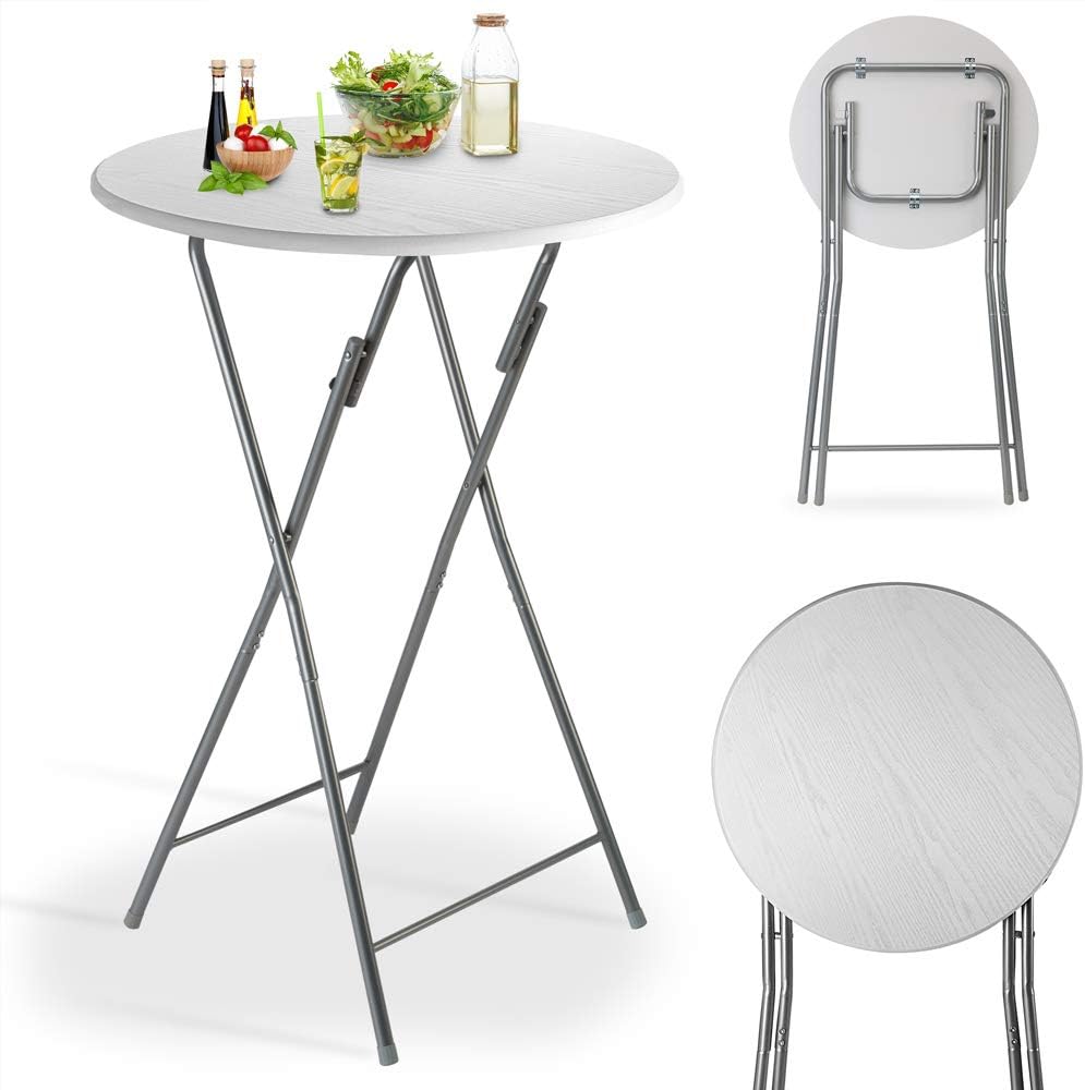 Casaria® Stehtisch 2er Set Klappbar Höhe 110cm Ø60cm Beistelltisch Klapptisch Bartisch Cocktail Holz Partytisch Rund Hochtisch Garten Gartentisch weiß — Ansicht 3
