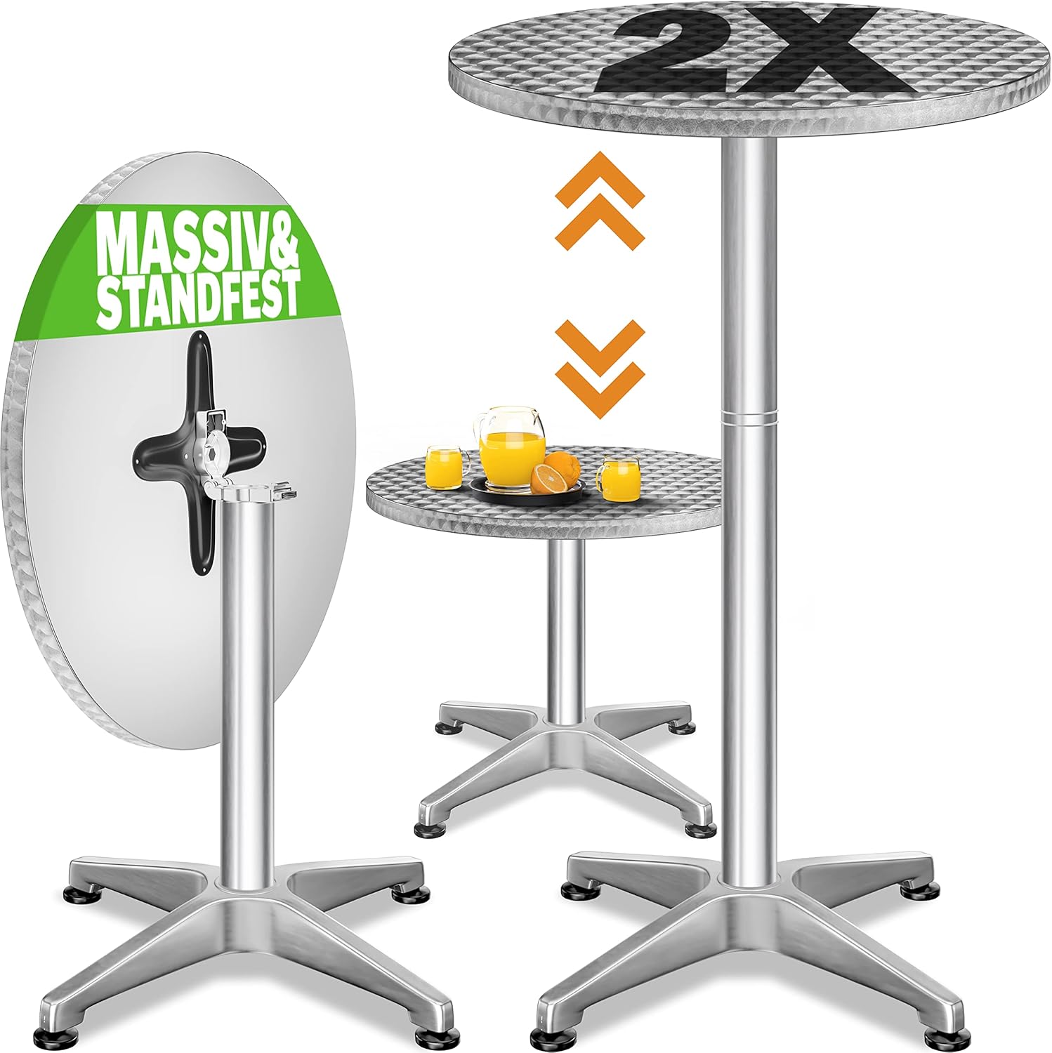 Casaria® Stehtisch 2er Set Klappbar Höhenverstellbar 70cm / 115cm Hoch Aluminium Rund Ø 60cm Wetterfest Outdoor Garten Bistrotisch Bartisch Partytisch
