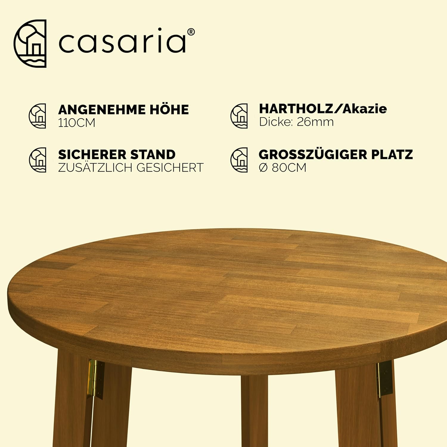 Casaria® Stehtisch Holz Klappbar 110cm Hoch 80 cm Rund Akazie Rustikal Indoor Outdoor Bistrotisch Biertisch Gartentisch Klapptisch Partytisch Bartisch — Ansicht 4