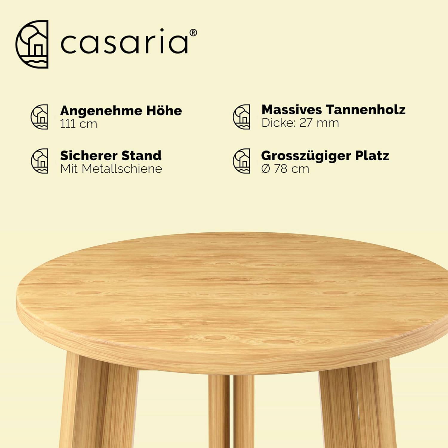 Casaria® Stehtisch Holz klappbar 78 cm rund aus Massivholz Bartisch 111 cm hoch Bistrotisch für Garten Balkon Terrasse Gastronomie Hochzeit Party — Ansicht 4