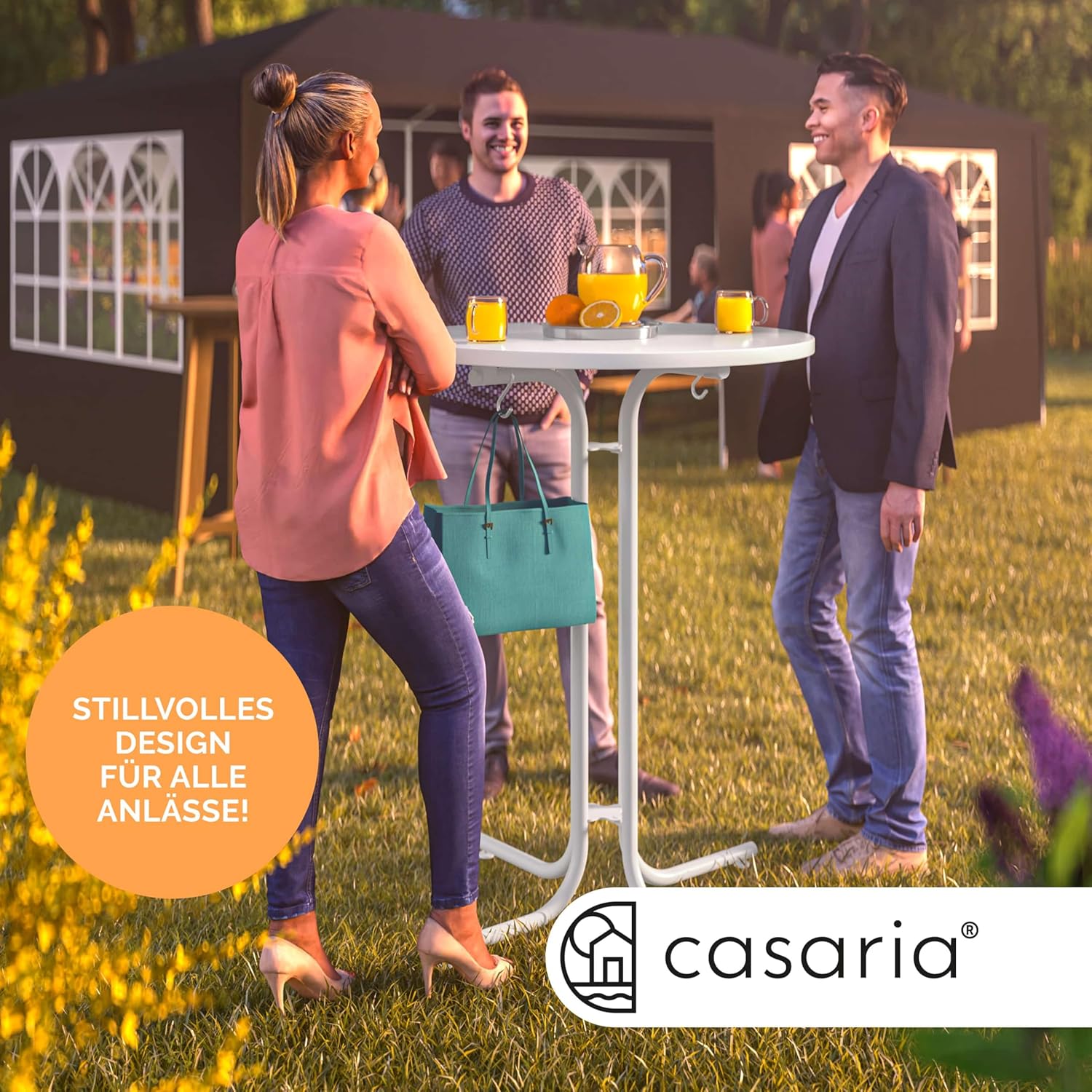 Casaria® Stehtisch Klappbar Outdoor Gastro Bistrotisch 2X Haken Ø 80 cm Rund Witterungsbeständig Weiß Bartisch pulverbeschichtet Metall MDF — Ansicht 3