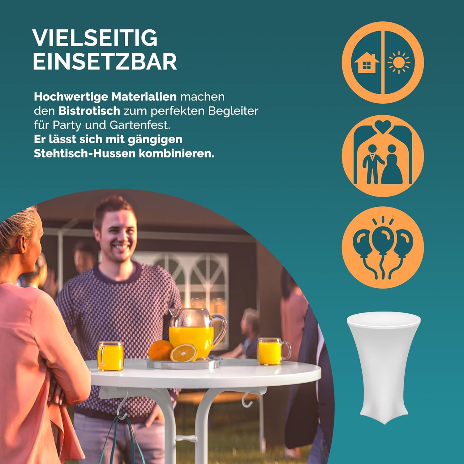 Casaria® Stehtisch Klappbar Outdoor Gastro Bistrotisch 2X Haken Ø 80 cm Rund Witterungsbeständig Weiß Bartisch pulverbeschichtet Metall MDF — Ansicht 6