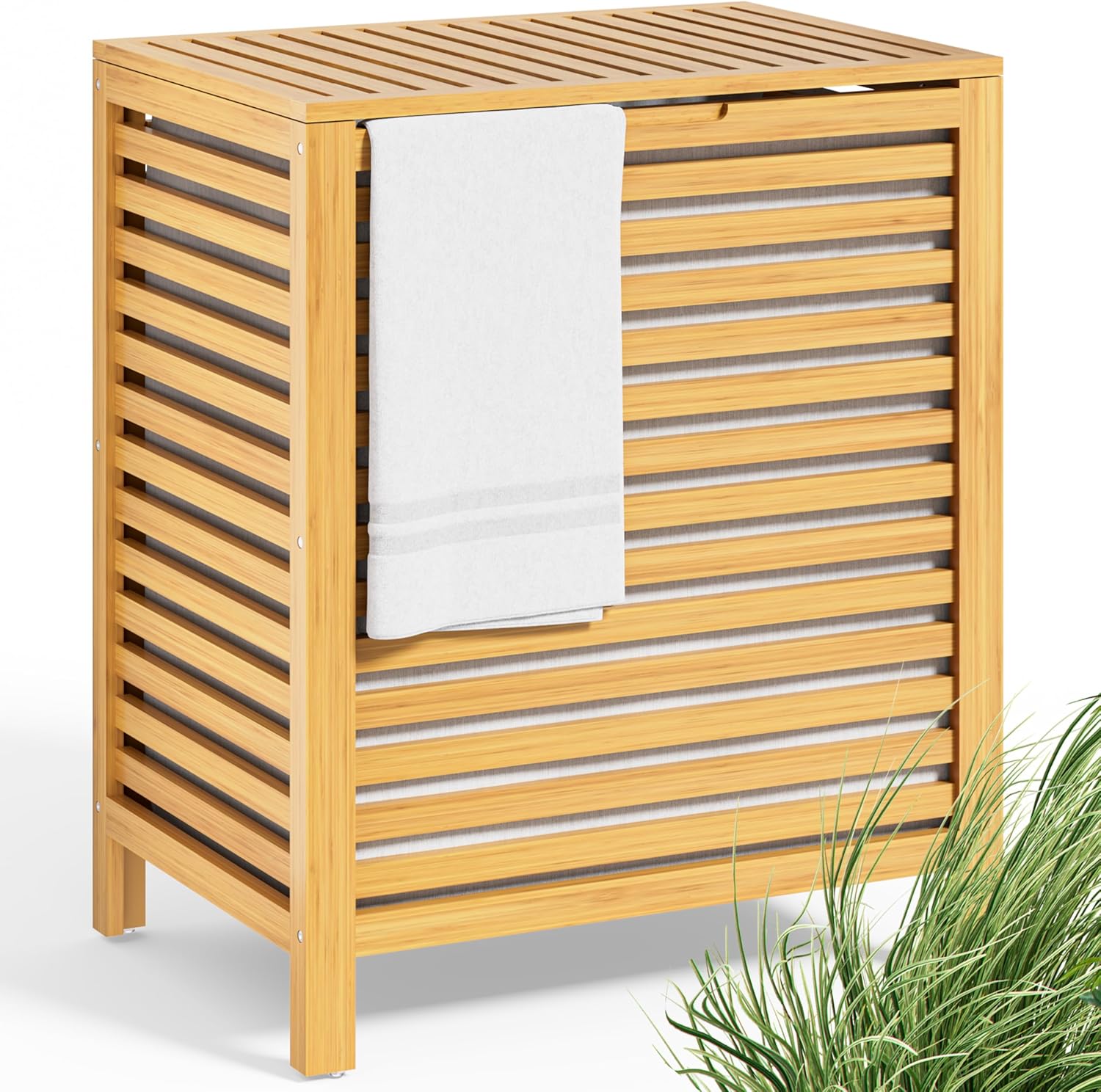 CASARIA® Wäschekorb mit Deckel Bambus Holz 70L Groß Wäschesammler Wäschesack Herausnehmbar Baumwolle 62x51x36cm Schmal Wäschebox Wäschetonne Badzimmer