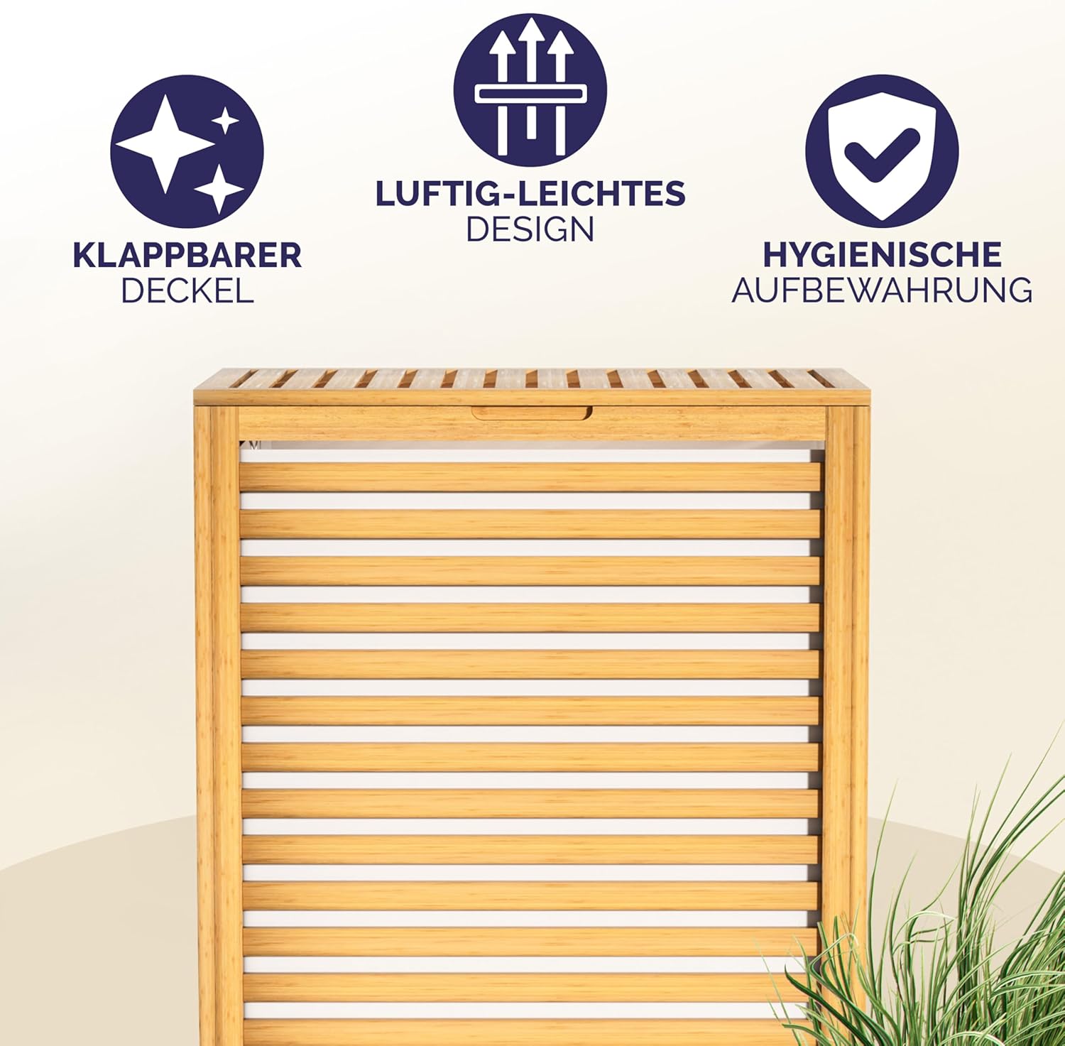 CASARIA® Wäschekorb mit Deckel Bambus Holz 70L Groß Wäschesammler Wäschesack Herausnehmbar Baumwolle 62x51x36cm Schmal Wäschebox Wäschetonne Badzimmer — Ansicht 6