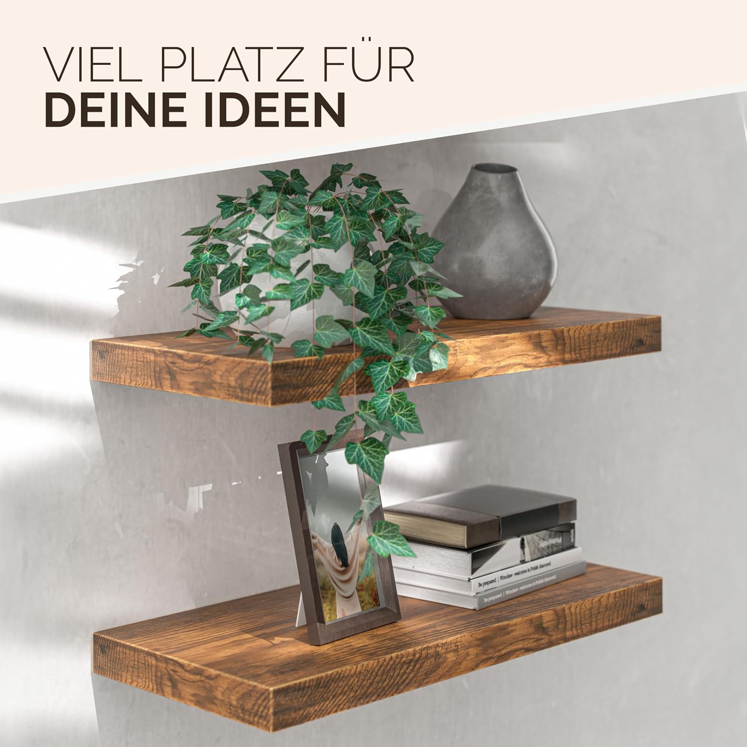 Casaria® Wandregal Holz Dunkle Eiche Regal mit Halterung 15kg Tragkraft Hängeregal Küche Wohnzimmer Flur Wand Schweberegal Bücherregal Regalbrett Schwebend 50cm — Ansicht 4