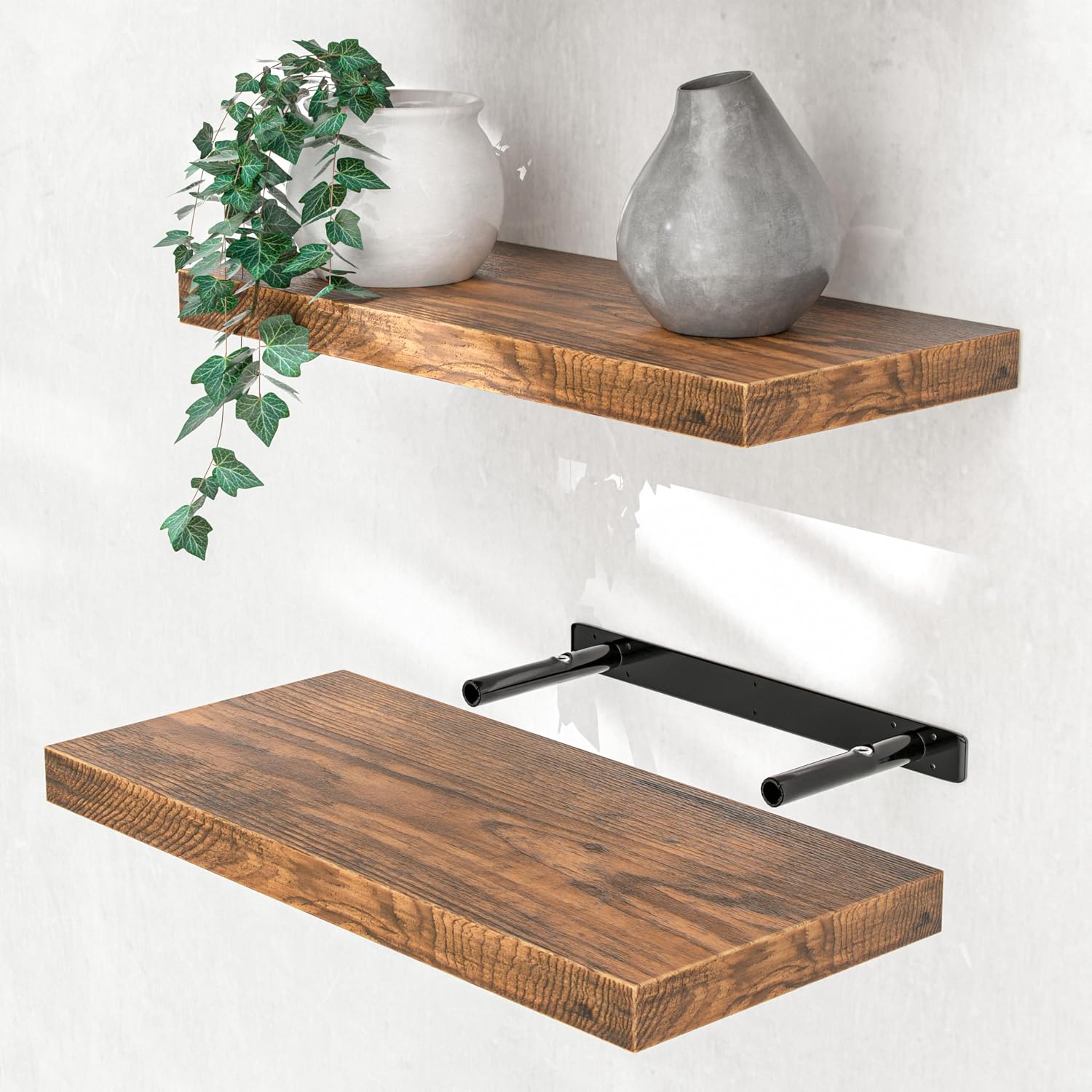 Casaria® Wandregal Holz Dunkle Eiche Regal mit Halterung 15kg Tragkraft Hängeregal Küche Wohnzimmer Flur Wand Schweberegal Bücherregal Regalbrett Schwebend 50cm