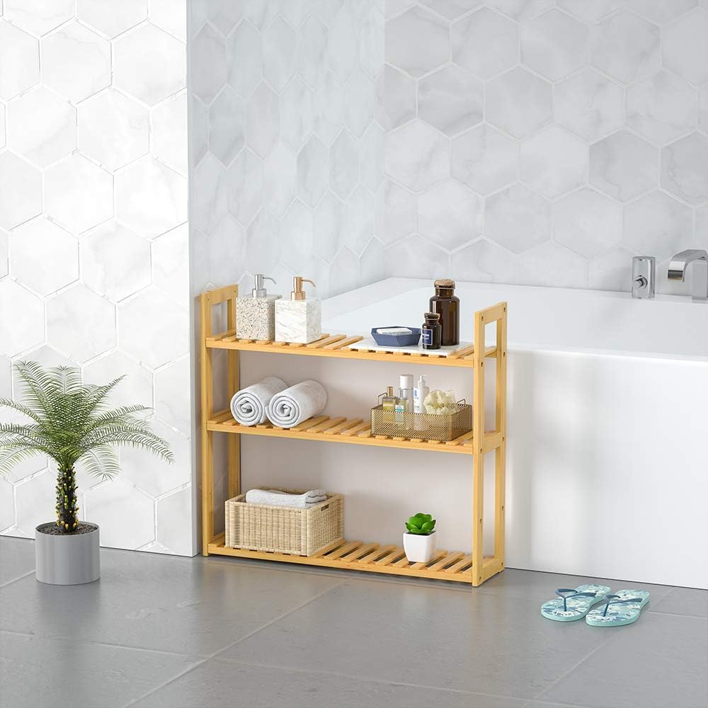 Casaria® Wandregal Holz Hängeregal 60x54cm 3 Ablagen Belastbarkeit 30kg Bad Wohnzimmer Flur Kinderzimmer Regal Küchenregal Bücherregal Wanddeko Bambus — Ansicht 4