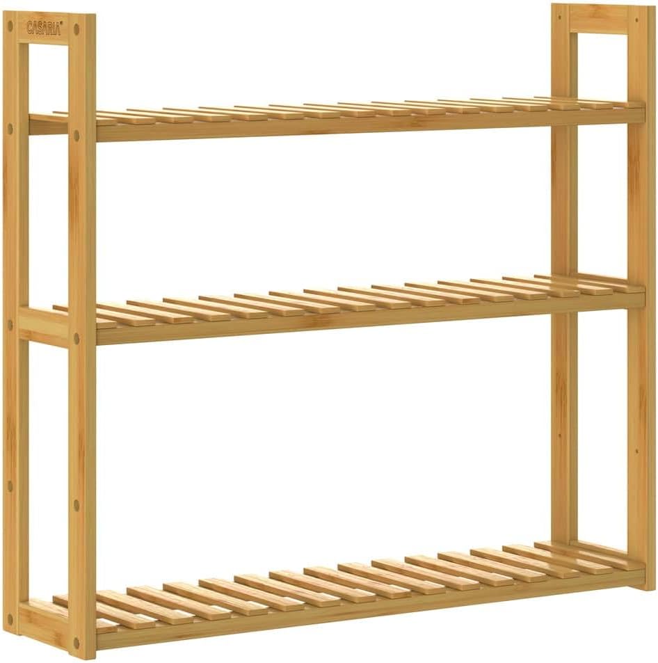 Casaria® Wandregal Holz Hängeregal 60x54cm 3 Ablagen Belastbarkeit 30kg Bad Wohnzimmer Flur Kinderzimmer Regal Küchenregal Bücherregal Wanddeko Bambus
