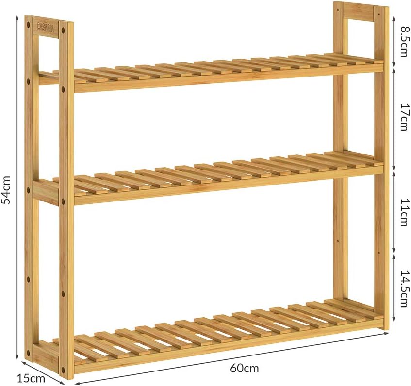 Casaria® Wandregal Holz Hängeregal 60x54cm 3 Ablagen Belastbarkeit 30kg Bad Wohnzimmer Flur Kinderzimmer Regal Küchenregal Bücherregal Wanddeko Bambus — Ansicht 5