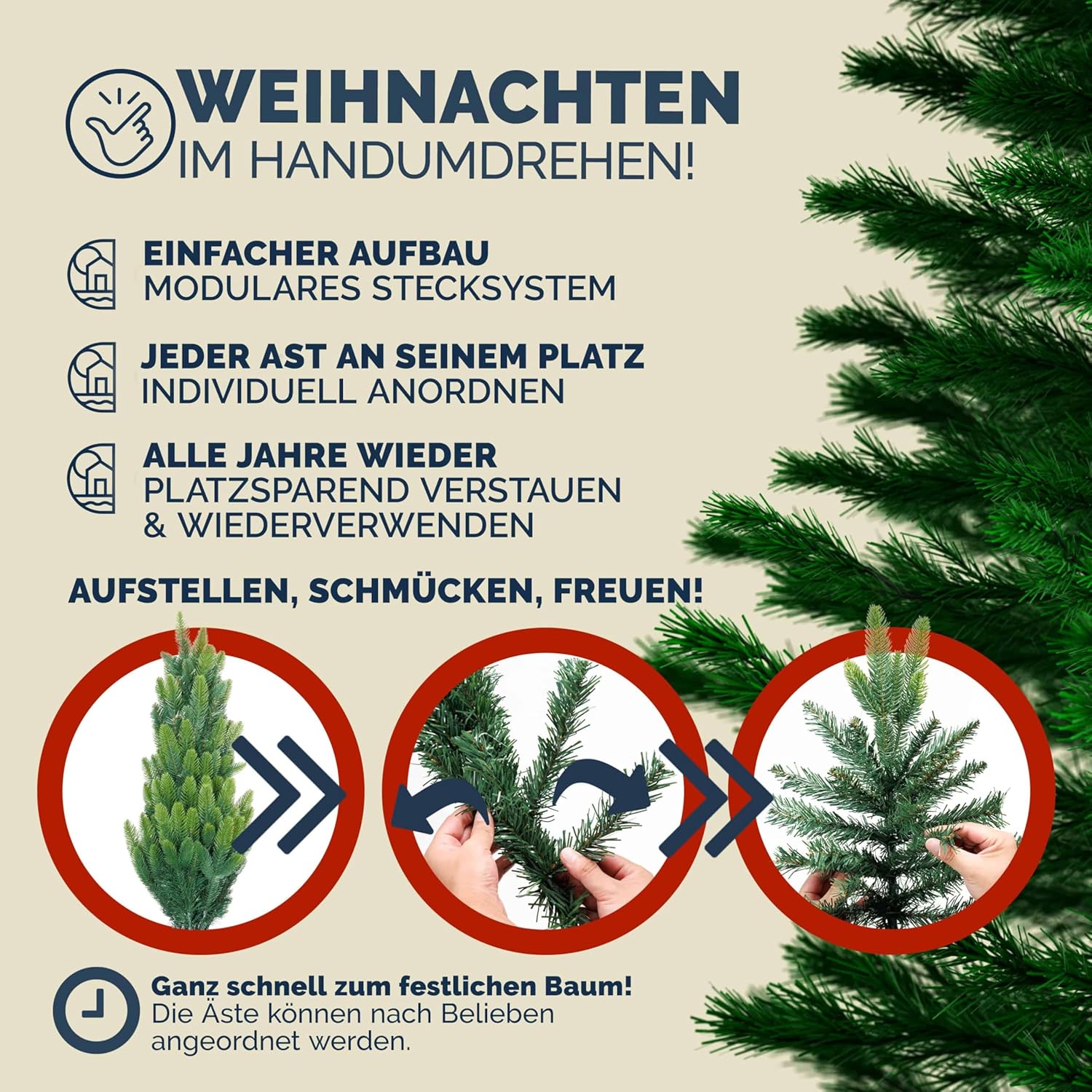 CASARIA® Weihnachtsbaum künstlich 180cm dichte Spitzen schneller Aufbau Metallständer naturgetreu schwer entflammbar grün Tannenbaum Deko Christmas — Ansicht 2