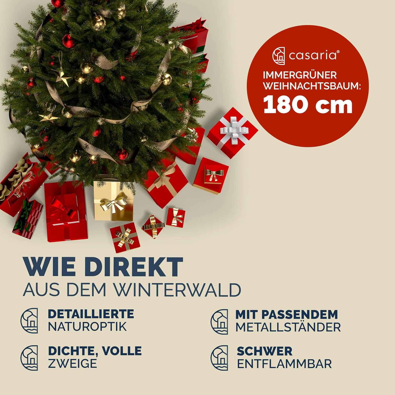 CASARIA® Weihnachtsbaum künstlich 180cm dichte Spitzen schneller Aufbau Metallständer naturgetreu schwer entflammbar grün Tannenbaum Deko Christmas — Ansicht 4