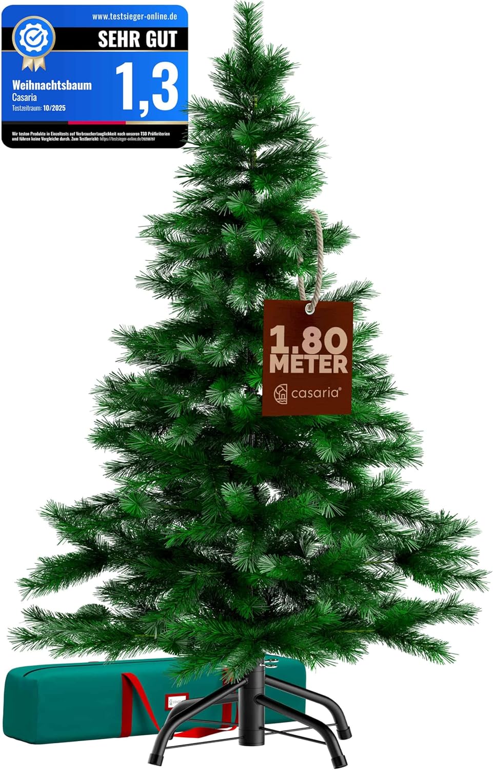 CASARIA® Weihnachtsbaum künstlich 180cm dichte Spitzen schneller Aufbau Metallständer naturgetreu schwer entflammbar grün Tannenbaum Deko Christmas