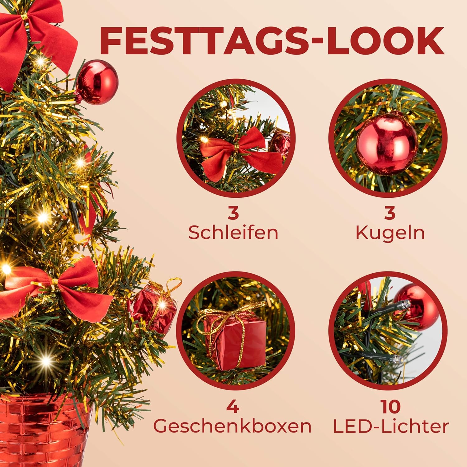 CASARIA® Weihnachtsbaum künstlich 36cm Klein Tisch geschmückt mit Beleuchtung LED Lichterkette Timer Topf schwer entflammbar Deko grün mini Tannenbaum — Ansicht 6