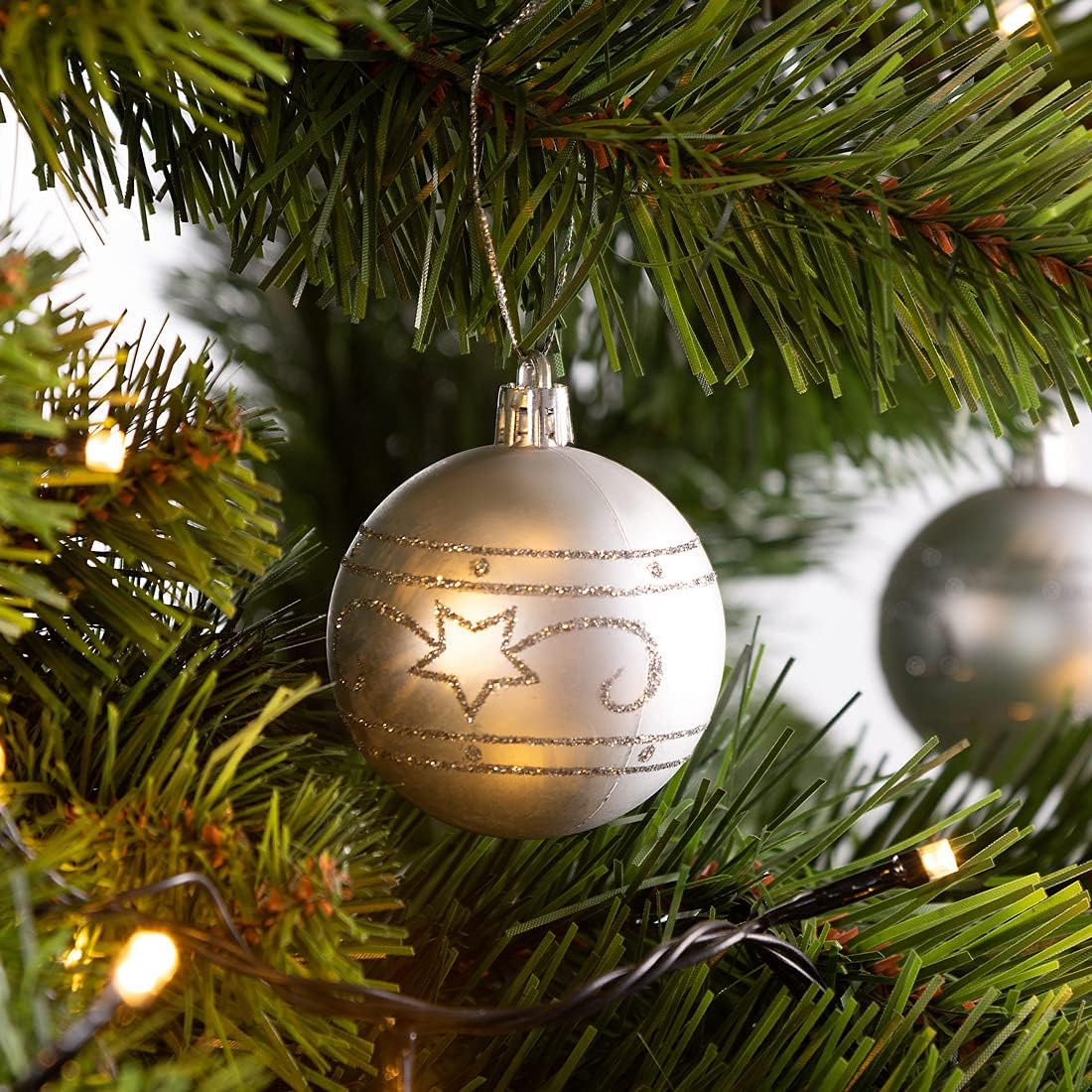 CASARIA® Weihnachtskugeln 48tlg Ø 6cm Kunststoff matt glänzend Christbaumkugeln Christbaumschmuck Anhänger Weihnachtsbaumkugeln Weihnachtsdeko Silber — Ansicht 3