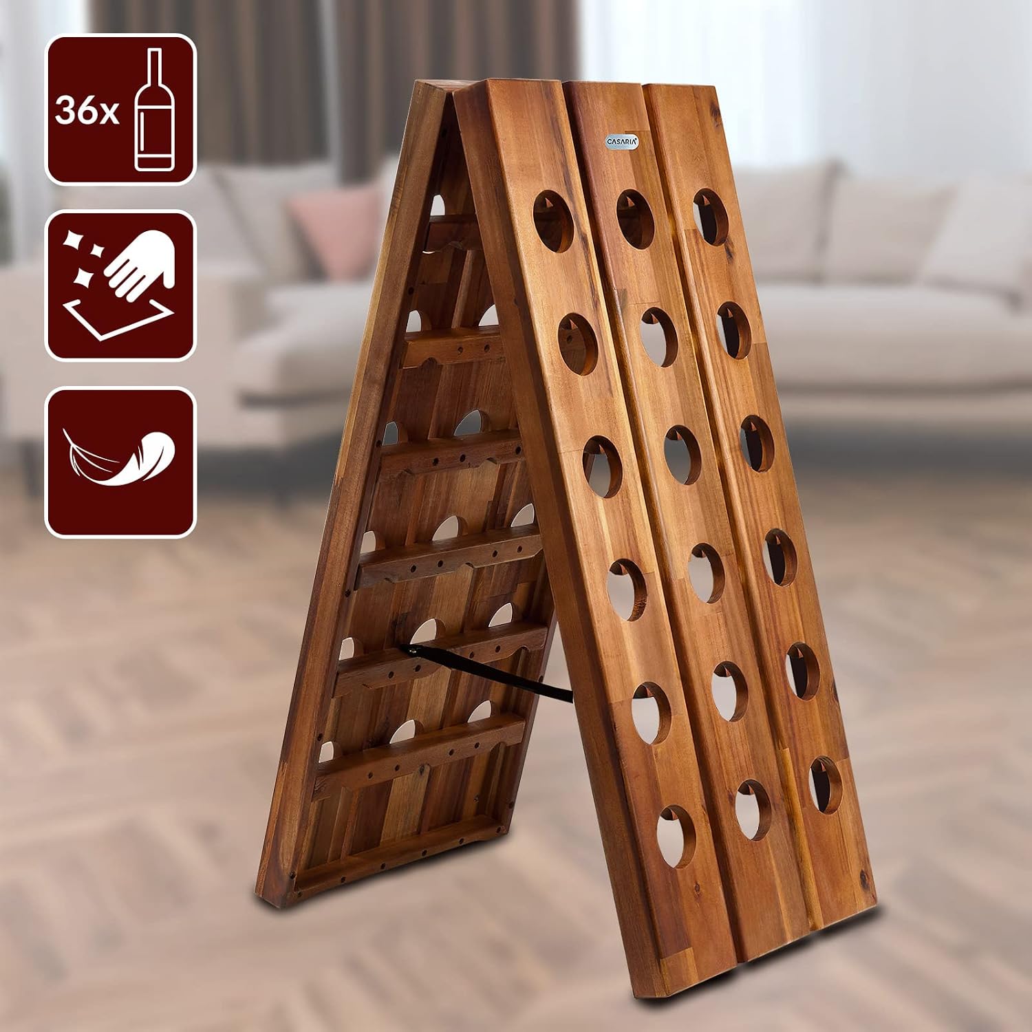 Casaria® Weinregal 36 Flaschen 87x 55x 39cm Akazien Holz Stehend Klappbar Keller Küche Wohnzimmer Bar Weinständer Weinhalter Flaschenregal Regal Rustikal — Ansicht 2