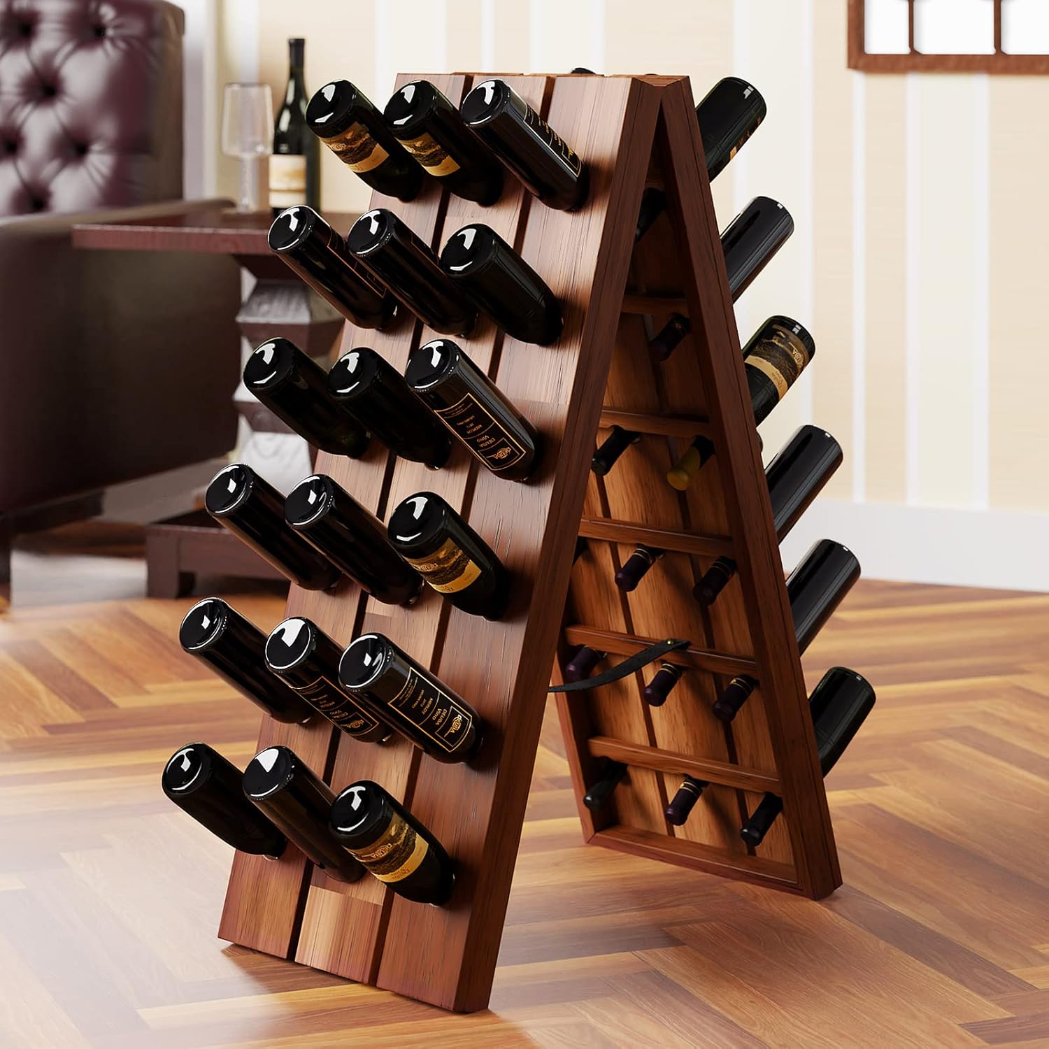 Casaria® Weinregal 36 Flaschen 87x 55x 39cm Akazien Holz Stehend Klappbar Keller Küche Wohnzimmer Bar Weinständer Weinhalter Flaschenregal Regal Rustikal — Ansicht 3