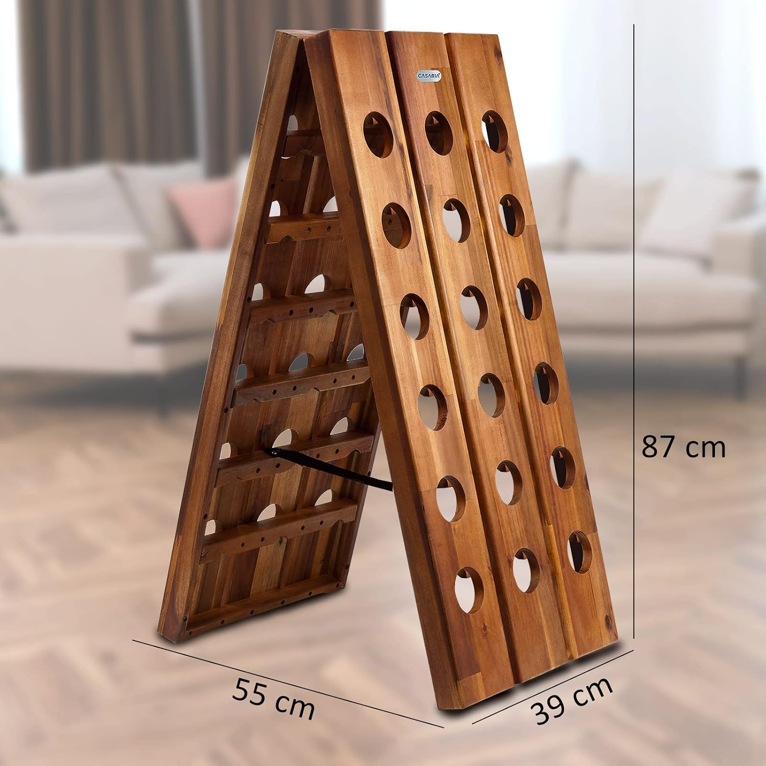 Casaria® Weinregal 36 Flaschen 87x 55x 39cm Akazien Holz Stehend Klappbar Keller Küche Wohnzimmer Bar Weinständer Weinhalter Flaschenregal Regal Rustikal — Ansicht 6