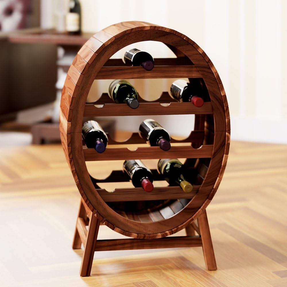 Casaria® Weinregal Fass 12 Flaschen Akazie Massiv Holz Rustikal 90x50x30cm Stehend Keller Küche Wohnzimmer Bar Weinfass Flaschenregal Weinständer Regal — Ansicht 3
