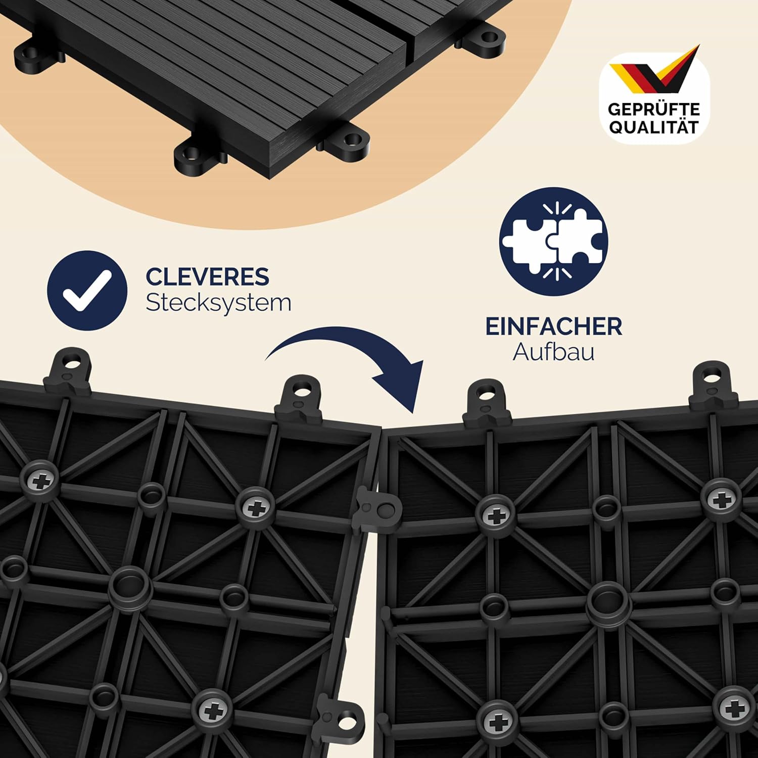 Casaria® WPC Fliesen 30x30 cm 11er Set 1m2 Stecksystem Drainage Zuschneidbar Terrasse Balkon Garten klick Klassik Anthrazit — Ansicht 4