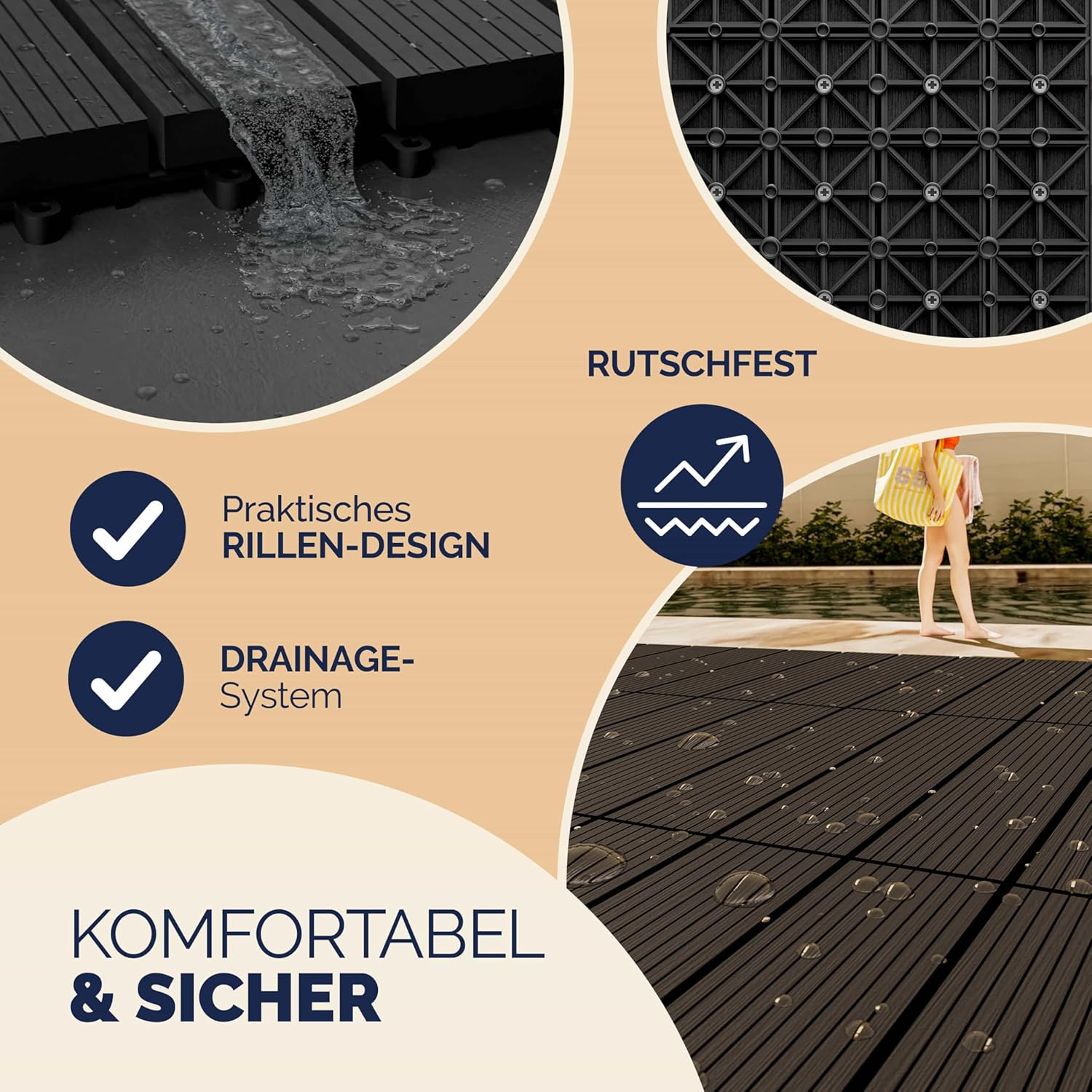 Casaria® WPC Fliesen 30x30 cm 11er Set 1m2 Stecksystem Drainage Zuschneidbar Terrasse Balkon Garten klick Klassik Anthrazit — Ansicht 5
