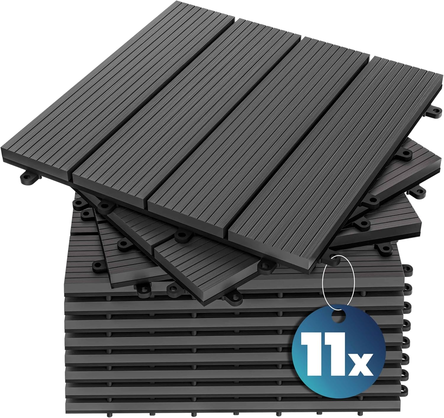 Casaria® WPC Fliesen 30x30 cm 11er Set 1m2 Stecksystem Drainage Zuschneidbar Terrasse Balkon Garten klick Klassik Anthrazit